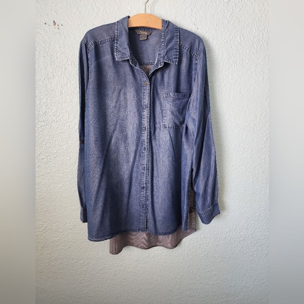 NATURAL Deep Blue Denim Top Stylish Back Contrast